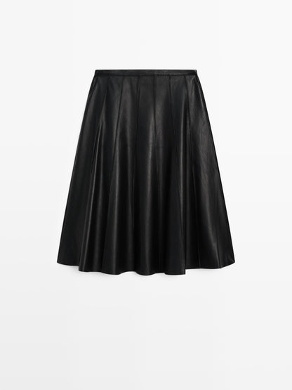 Nappa leather box pleat midi skirt