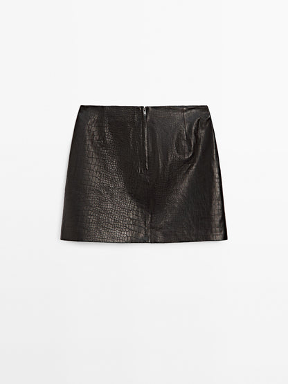 Mock croc nappa leather mini skirt