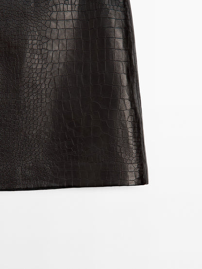 Mock croc nappa leather mini skirt