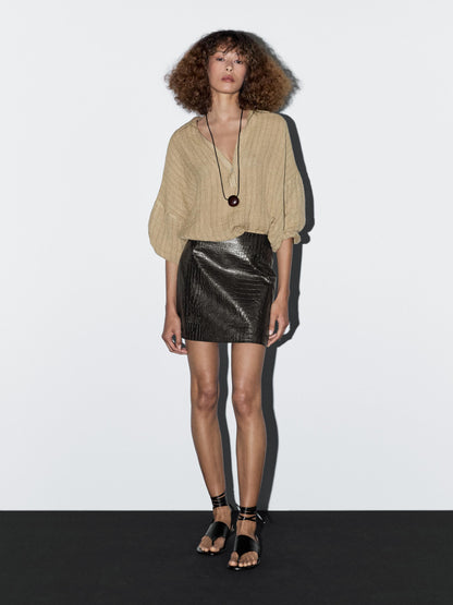 Mock croc nappa leather mini skirt