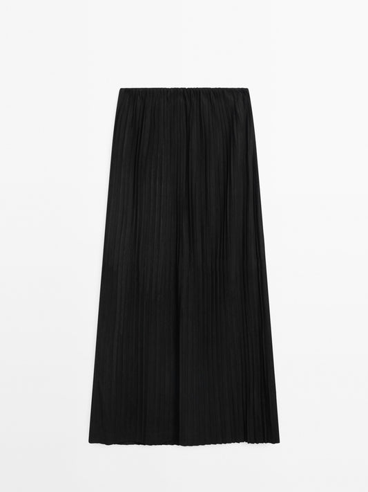 Pleated suede leather skirt