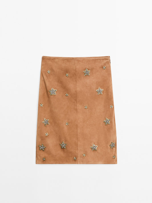 Suede leather midi skirt