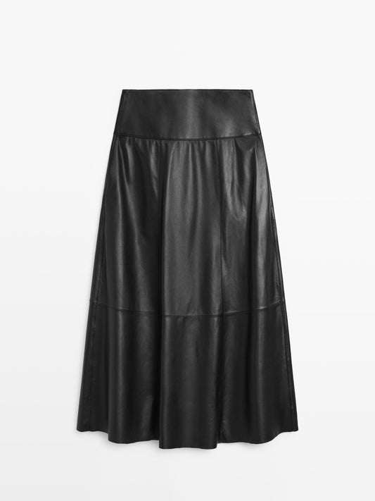 Nappa leather midi skirt with seams