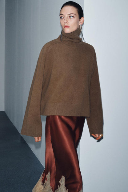 Zw Collection Contrast Lace Satin Skirt