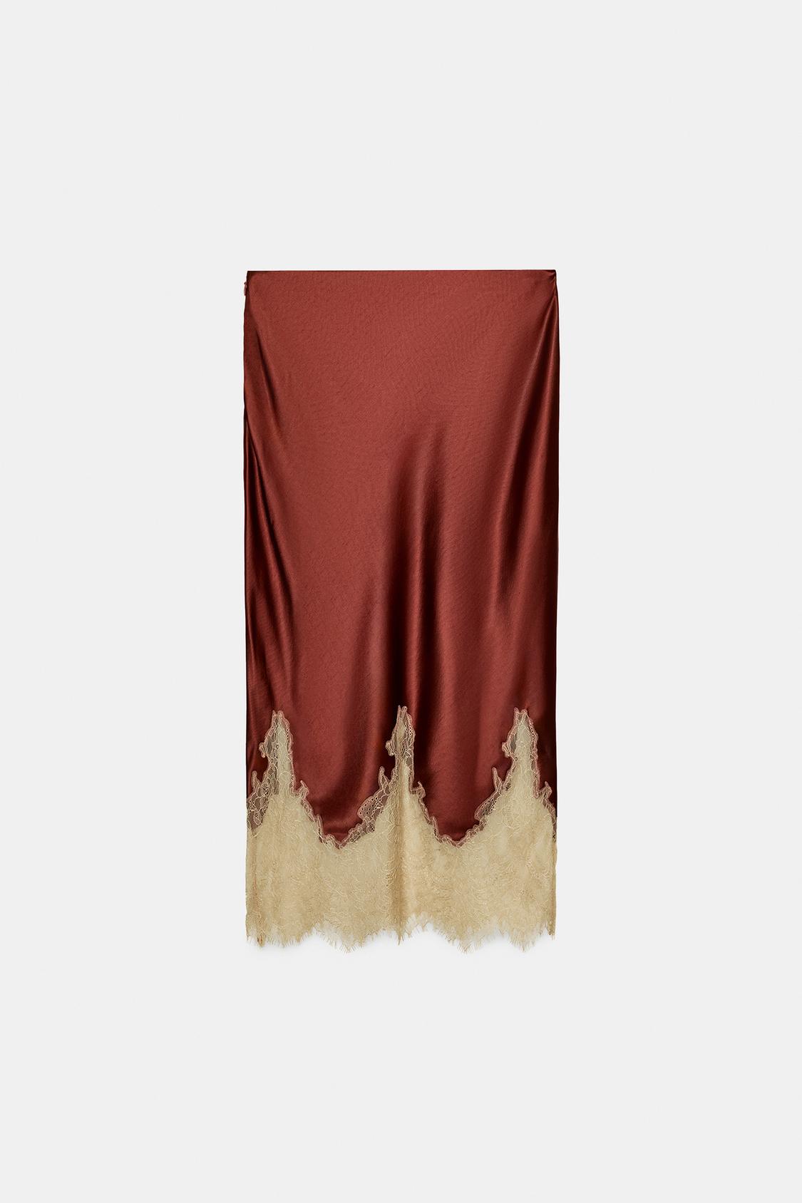 Zw Collection Contrast Lace Satin Skirt