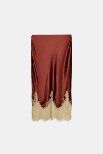 Zw Collection Contrast Lace Satin Skirt