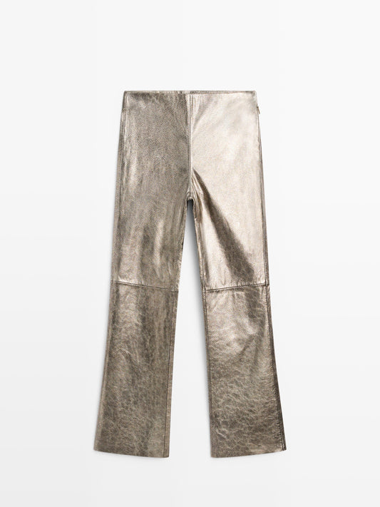 Nappa leather metallic trousers