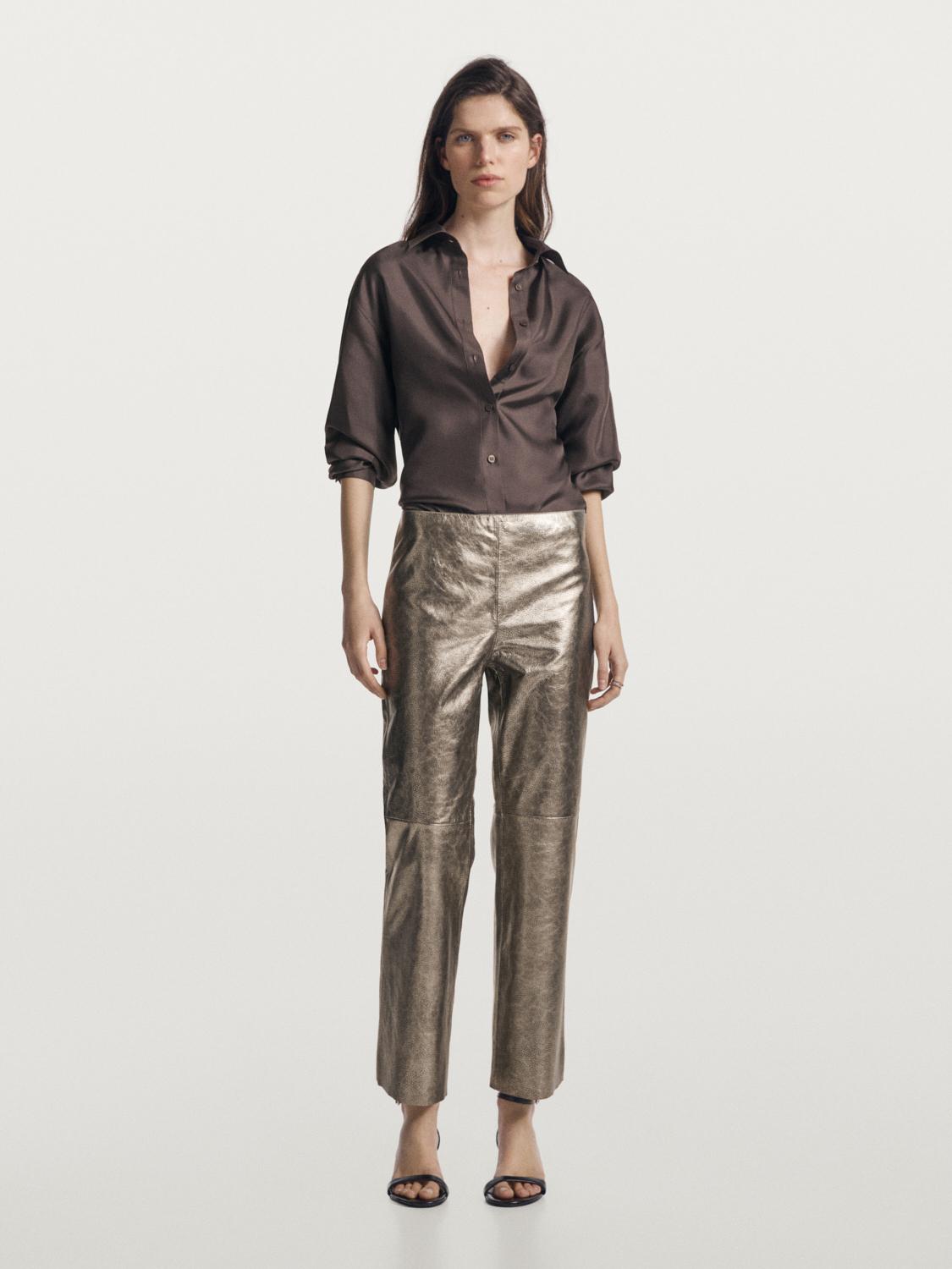 Nappa leather metallic trousers