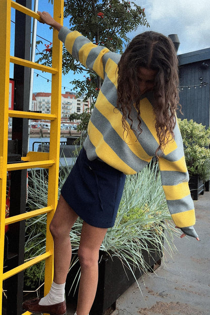 Striped Knit Polo Collar Sweater