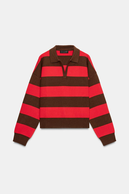 Striped Knit Polo Shirt