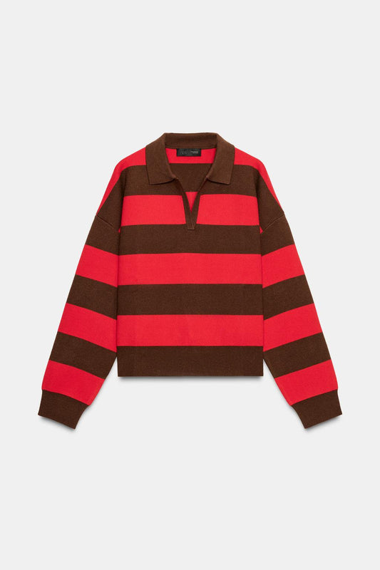 Striped Knit Polo Shirt