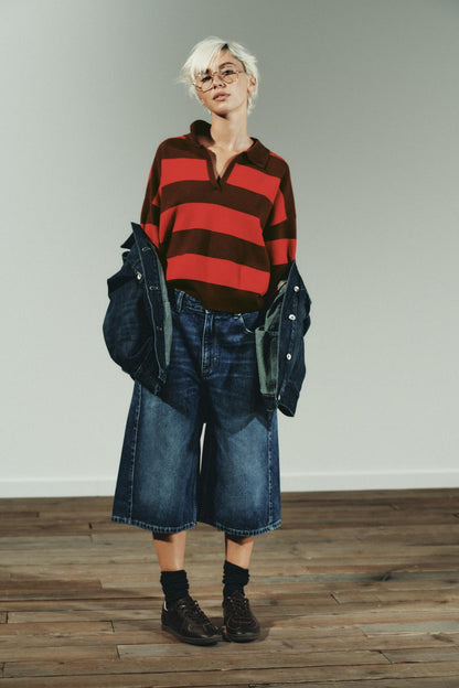 Striped Knit Polo Shirt