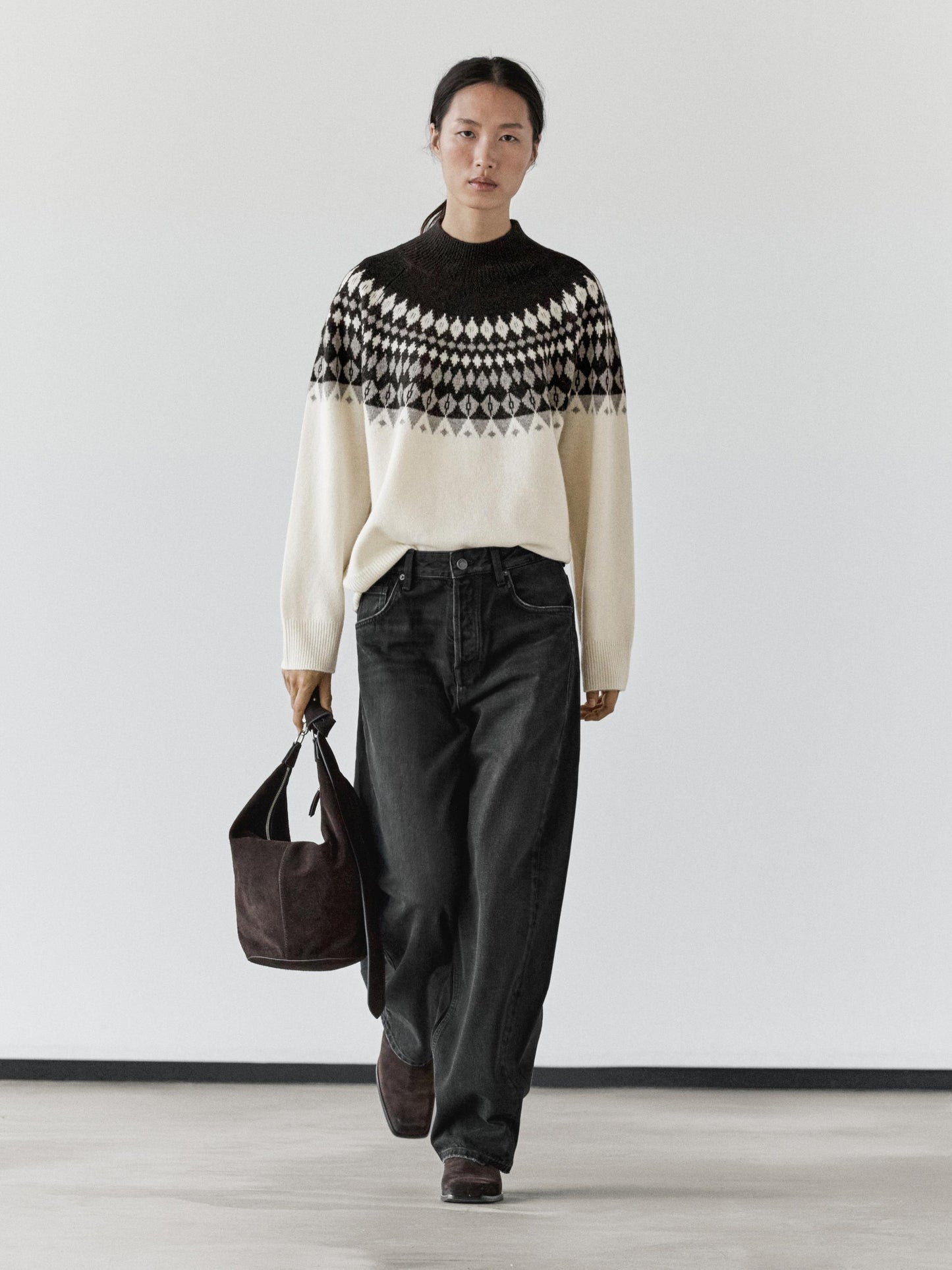 Wool blend jacquard knit sweater