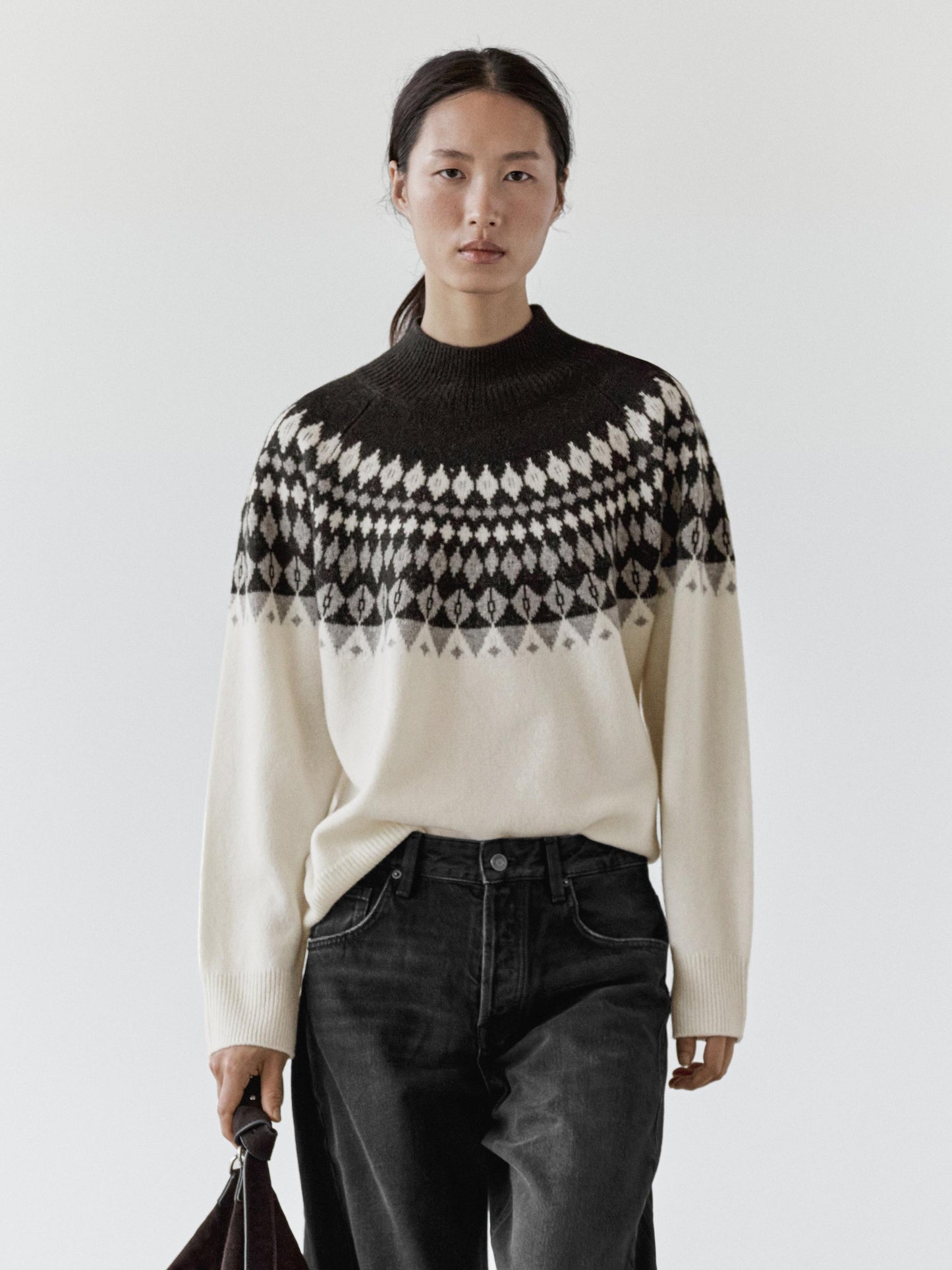 Wool blend jacquard knit sweater
