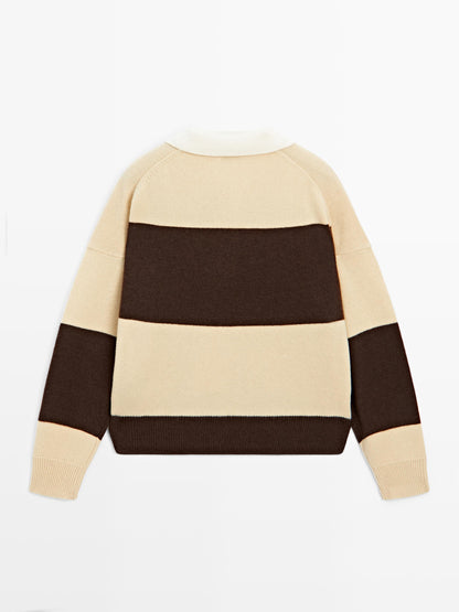 Striped wool blend polo sweater