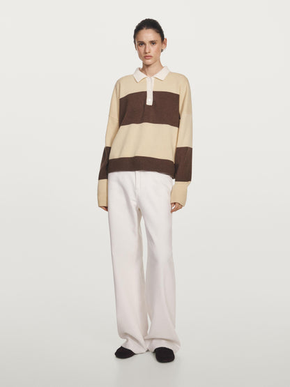 Striped wool blend polo sweater