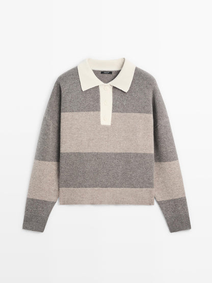 Striped wool blend polo sweater