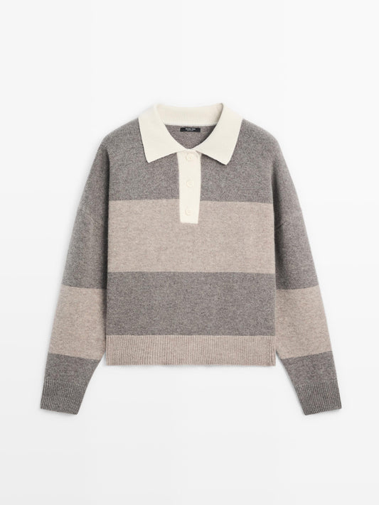 Striped wool blend polo sweater