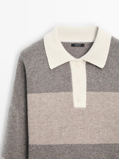 Striped wool blend polo sweater