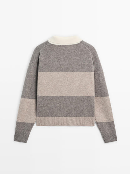 Striped wool blend polo sweater