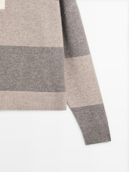 Striped wool blend polo sweater