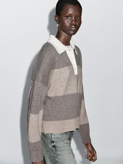 Striped wool blend polo sweater