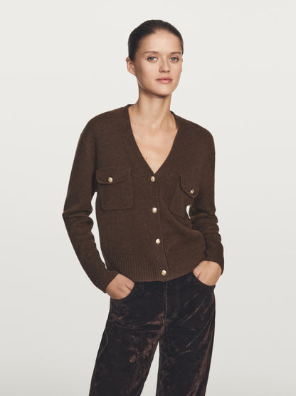 V-neck knit cardigan with gold buttons