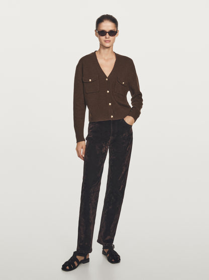 V-neck knit cardigan with gold buttons