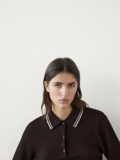 Contrast knit sweater with polo collar