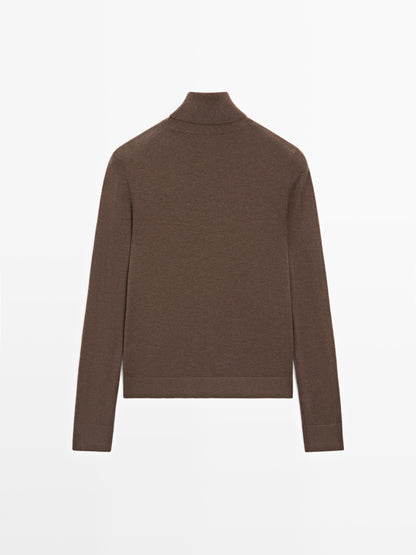 Wool blend high neck knit sweater