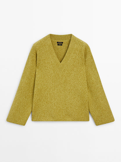 Sweater with wide V-neck