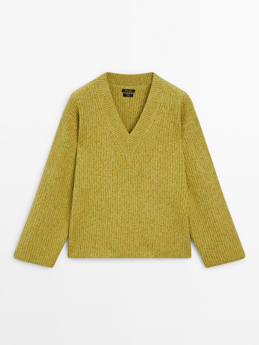 Sweater with wide V-neck