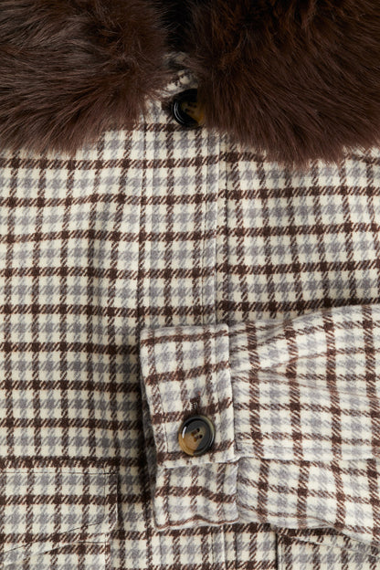 Fluffy-collar twill jacket