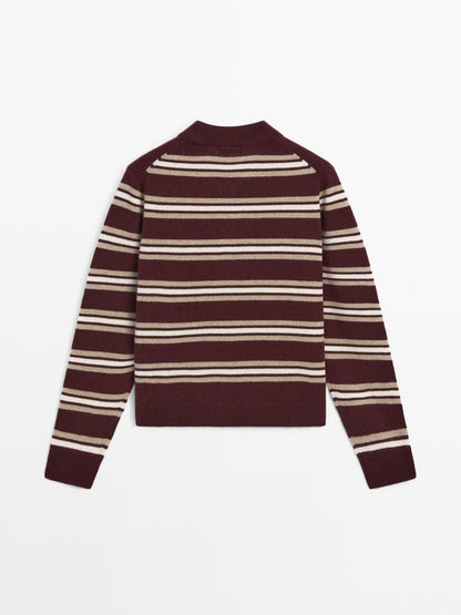 100% cashmere striped knit polo sweater