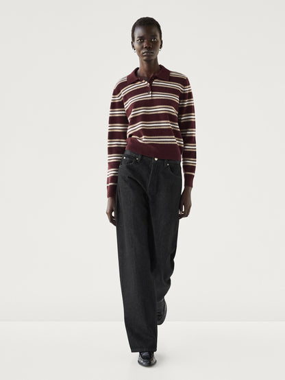 100% cashmere striped knit polo sweater