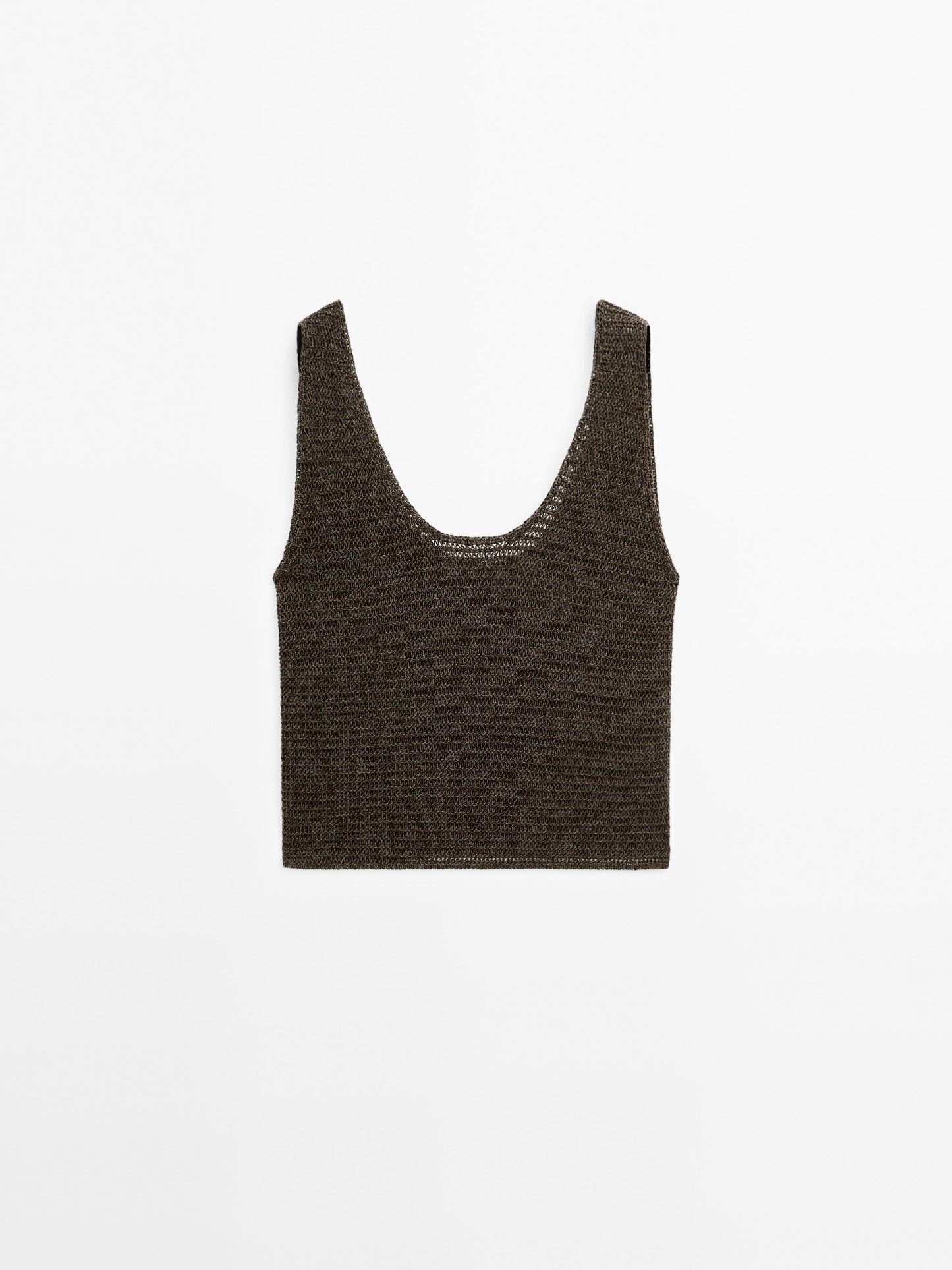 Cotton blend knit top with round neckline