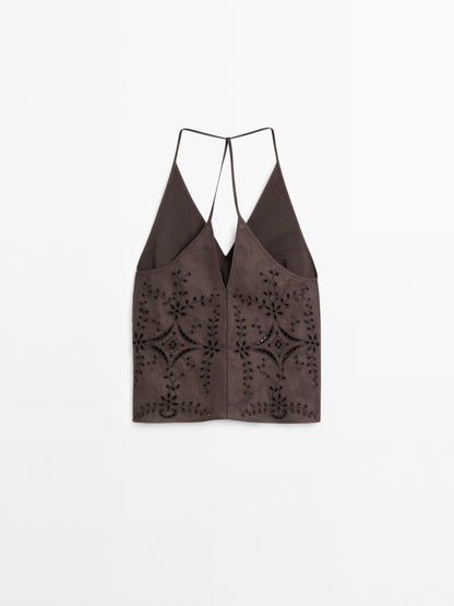 Linen blend embroidered top