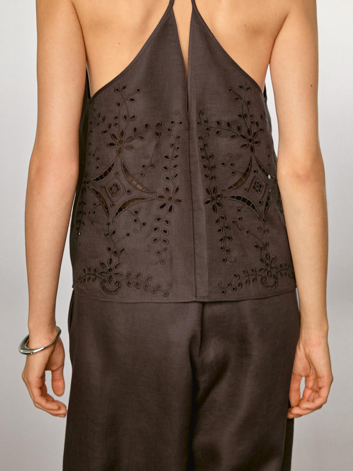 Linen blend embroidered top