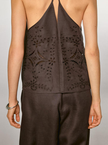 Linen blend embroidered top