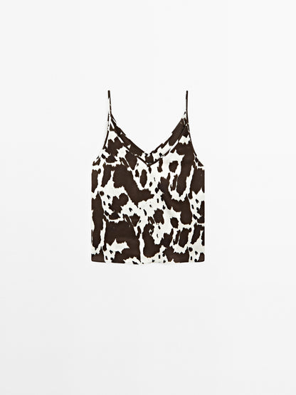 Flowing strappy animal print top