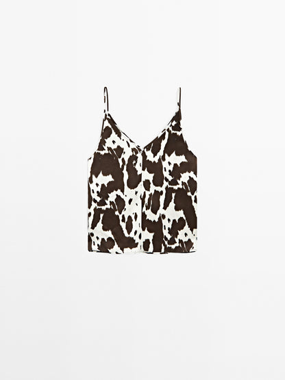 Flowing strappy animal print top