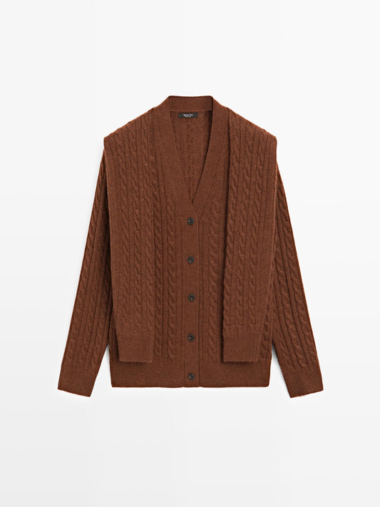 Wool blend cardigan with scarf detail