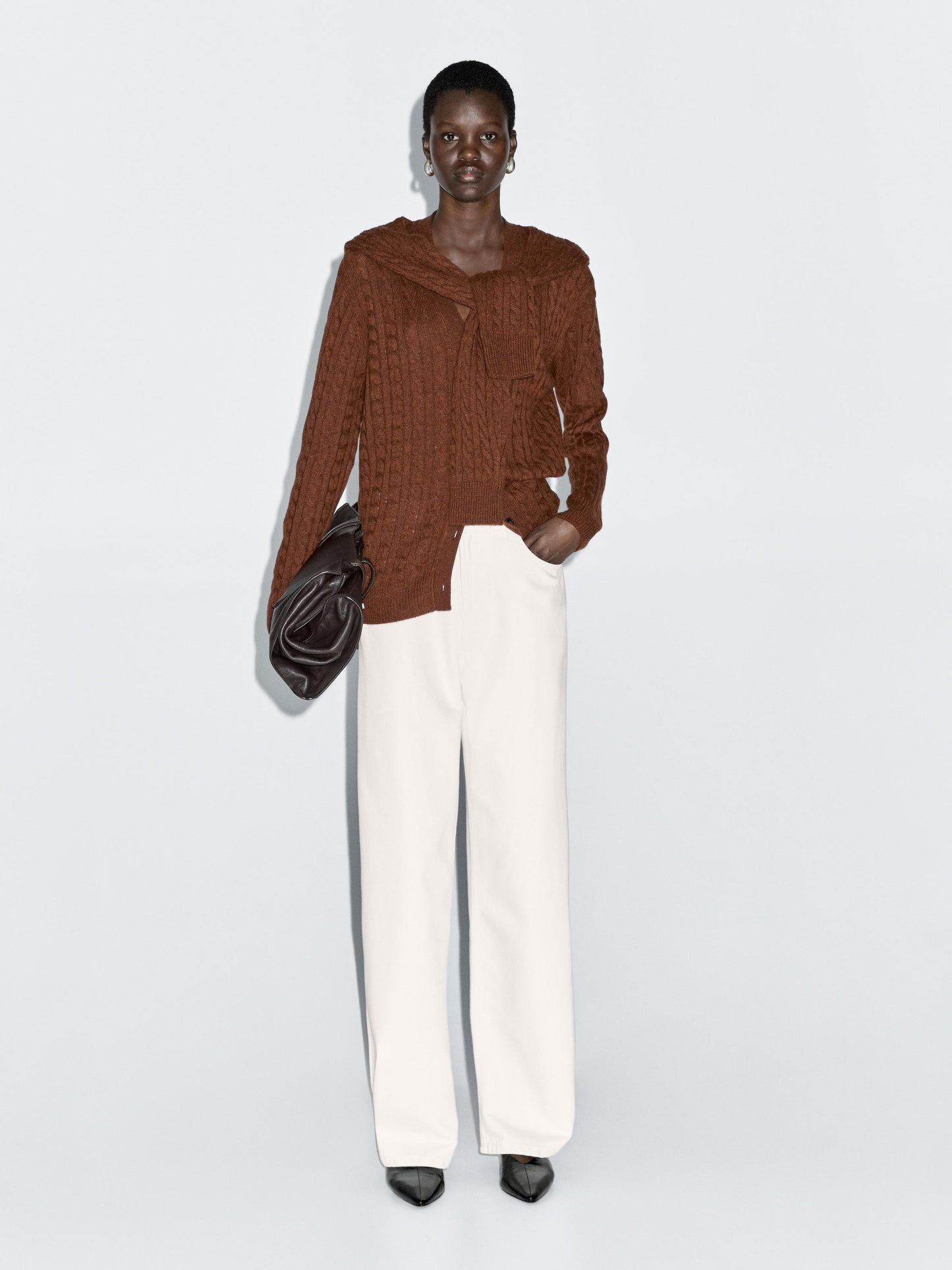 Wool blend cardigan with scarf detail