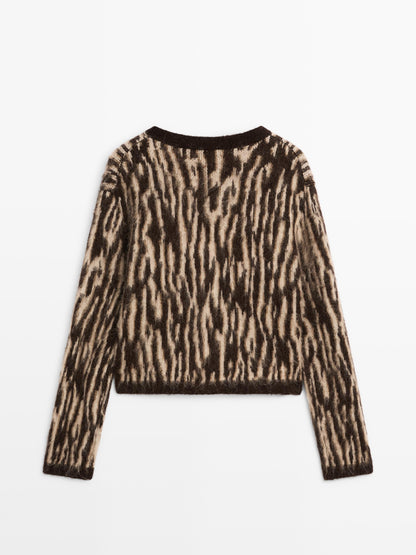 Alpaca wool blend animal print cardigan