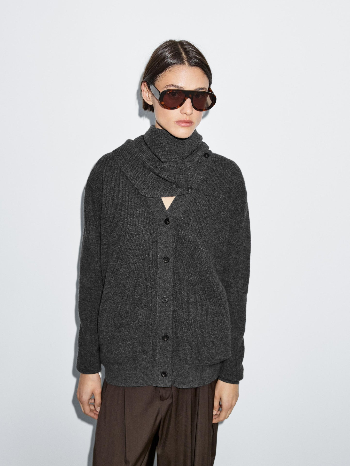 100% wool cardigan with scarf detail