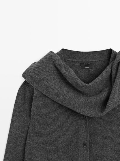 100% wool cardigan with scarf detail