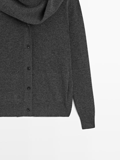 100% wool cardigan with scarf detail