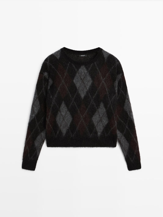 Alpaca wool diamond knit jumper