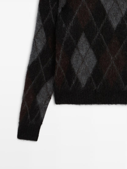 Alpaca wool diamond knit jumper