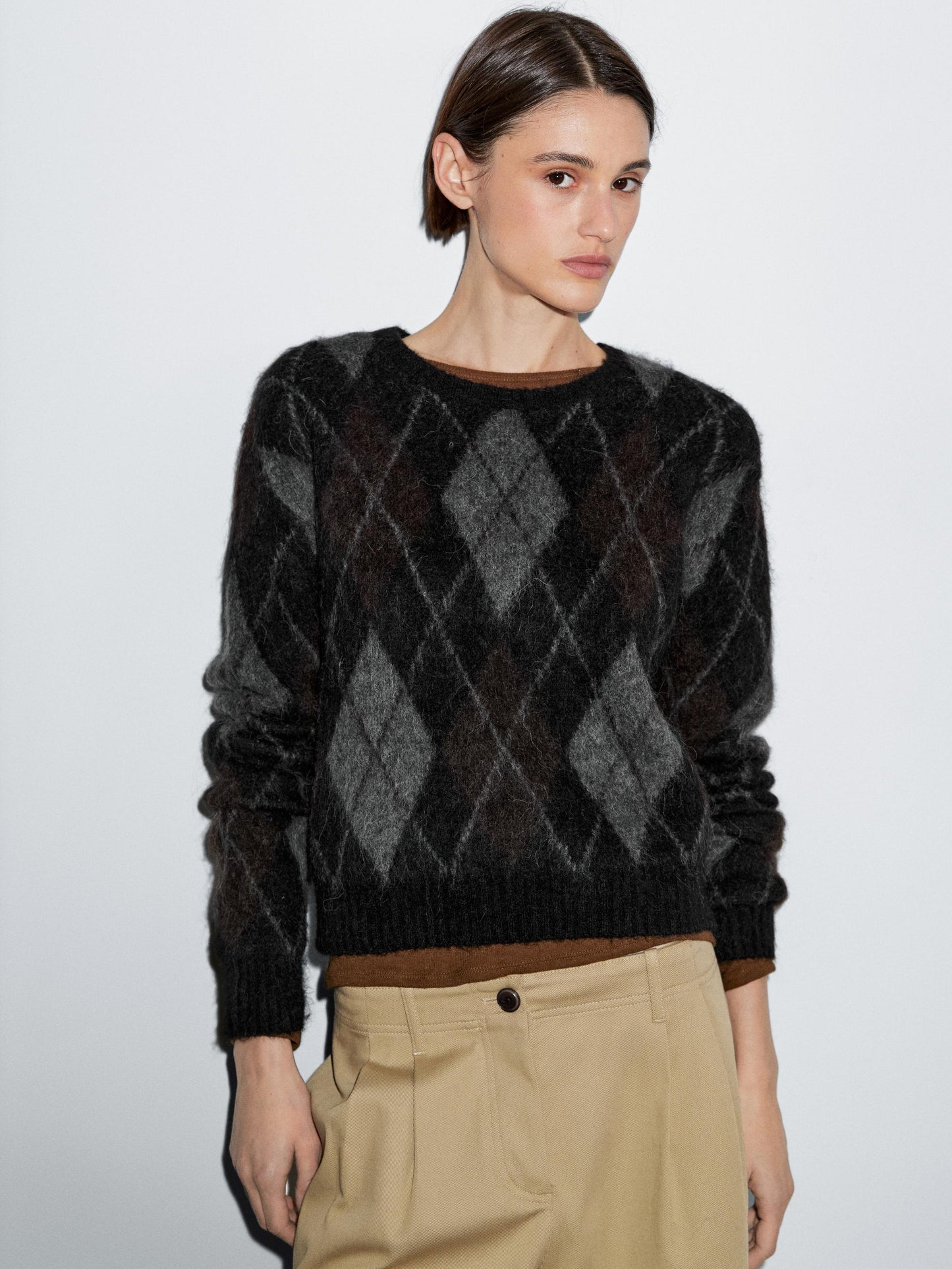 Alpaca wool diamond knit jumper